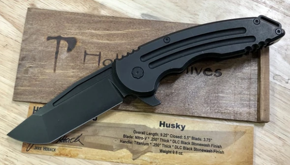 Hoback Husky Flipper Folding Knife, Nitro V DLC Black SW, Titanium DLC Black SW